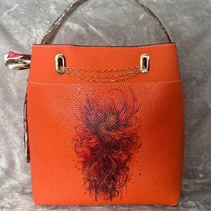 🔥 Fiery Orange Bucket Bag – Phoenix Rising Custom Art 🧡✨
